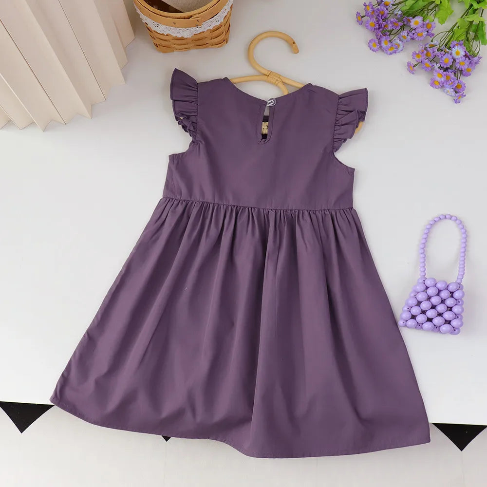 Girls Purple Lace Dress - Flying Sleeve Summer Dress with Patchwork Detail