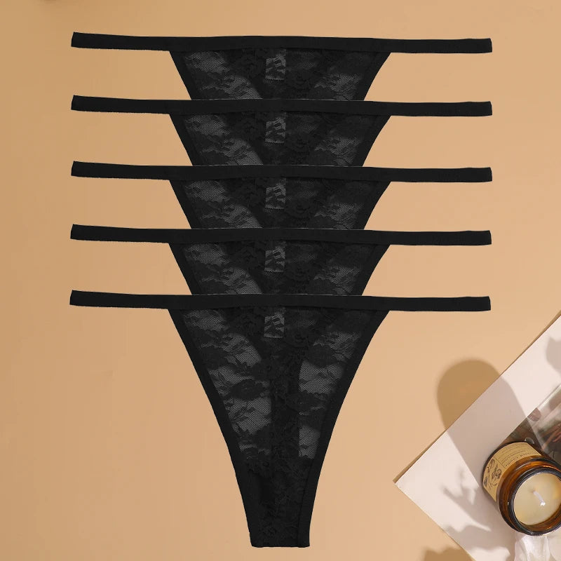 5Pcs Cotton Lace Thongs Hollow Out Floral Underwear Panties Low Waist G-string Comfortable Lingerie