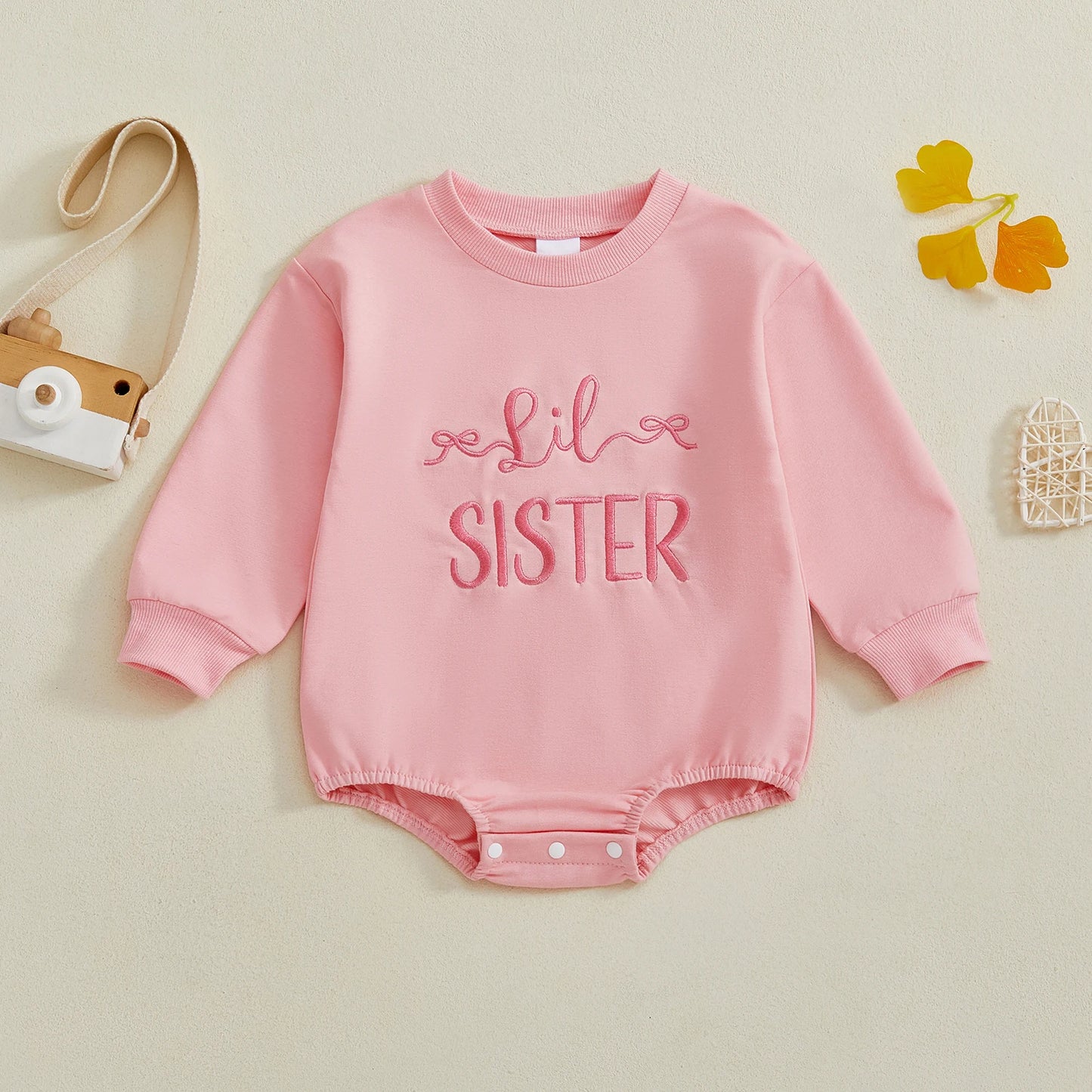 Baby Fall Romper - Letter Embroidery Long Sleeve Round Neck Jumpsuit