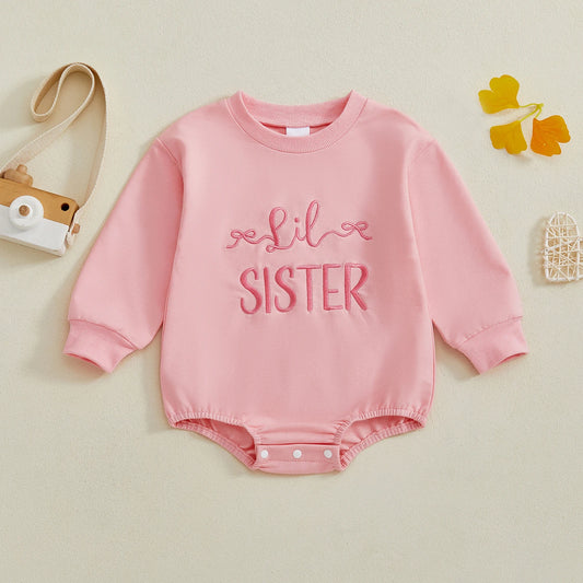 Baby Fall Romper - Letter Embroidery Long Sleeve Round Neck Jumpsuit