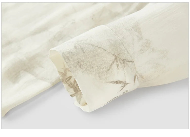 Women's Long Sleeve Oversized Shirt - Mid-Length Relaxed Fit with Artistic Ink Print