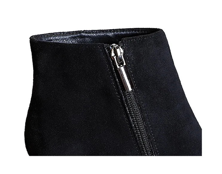 Black Suede Ankle Boots - Pointed Toe Stiletto Heels with Side Zipper