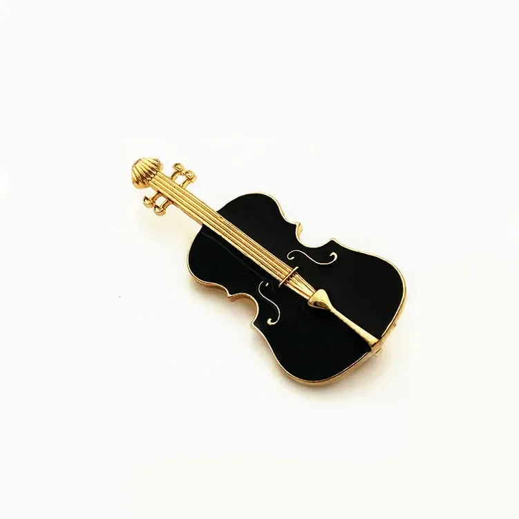 Music Notation Enamel Brooch - Violin Guitar Piano Beaded Flower Pin