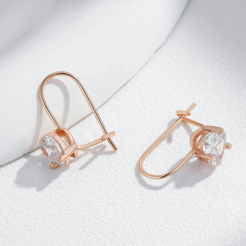 Children's Girls 585 Rose Gold Colour Shiny Natural Zircon Earrings