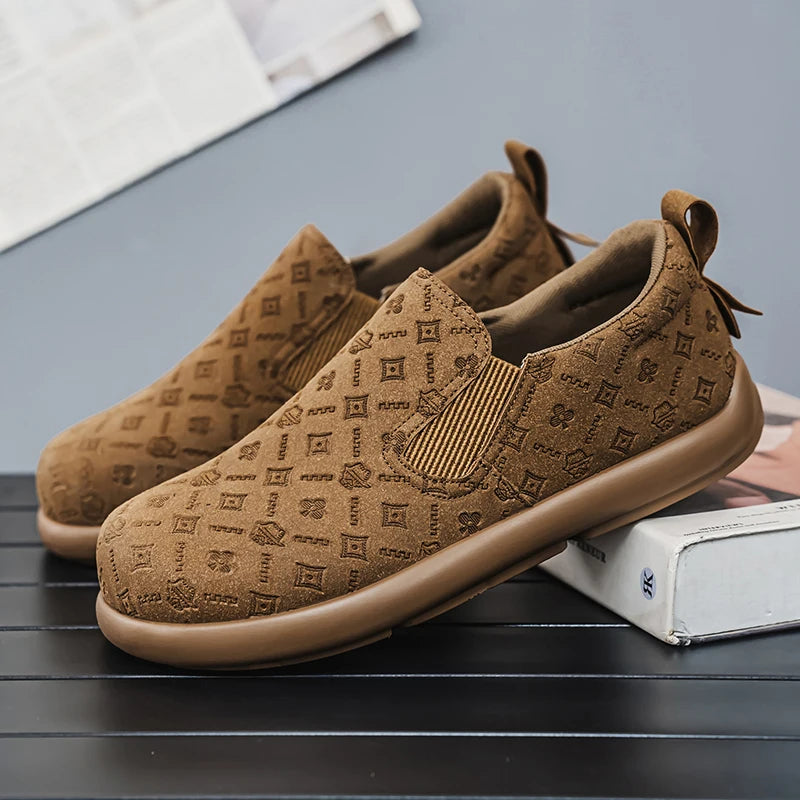 Men's Print Loafers Slip-on Suede Leather Flat Shoes
