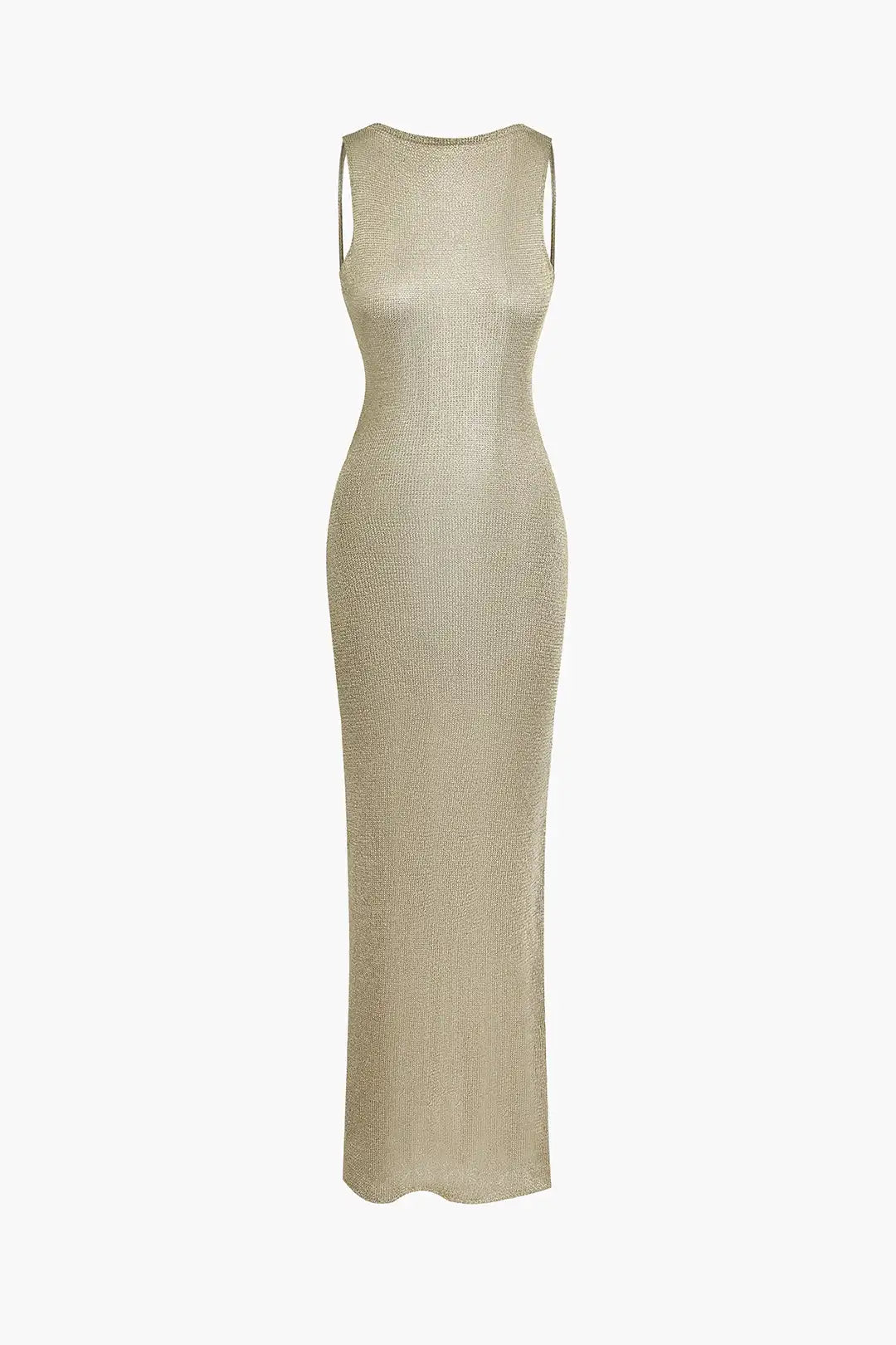 Women's Backless Slit Knit Maxi Split Slim Naked Waist Hollow Out Cover Up Summer Beach Dress
