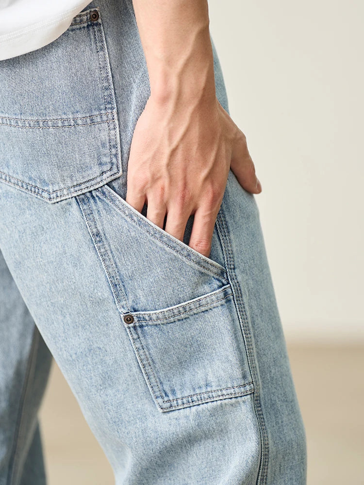 Men's Loose Fit Cargo Jeans - Relaxed Denim Trousers