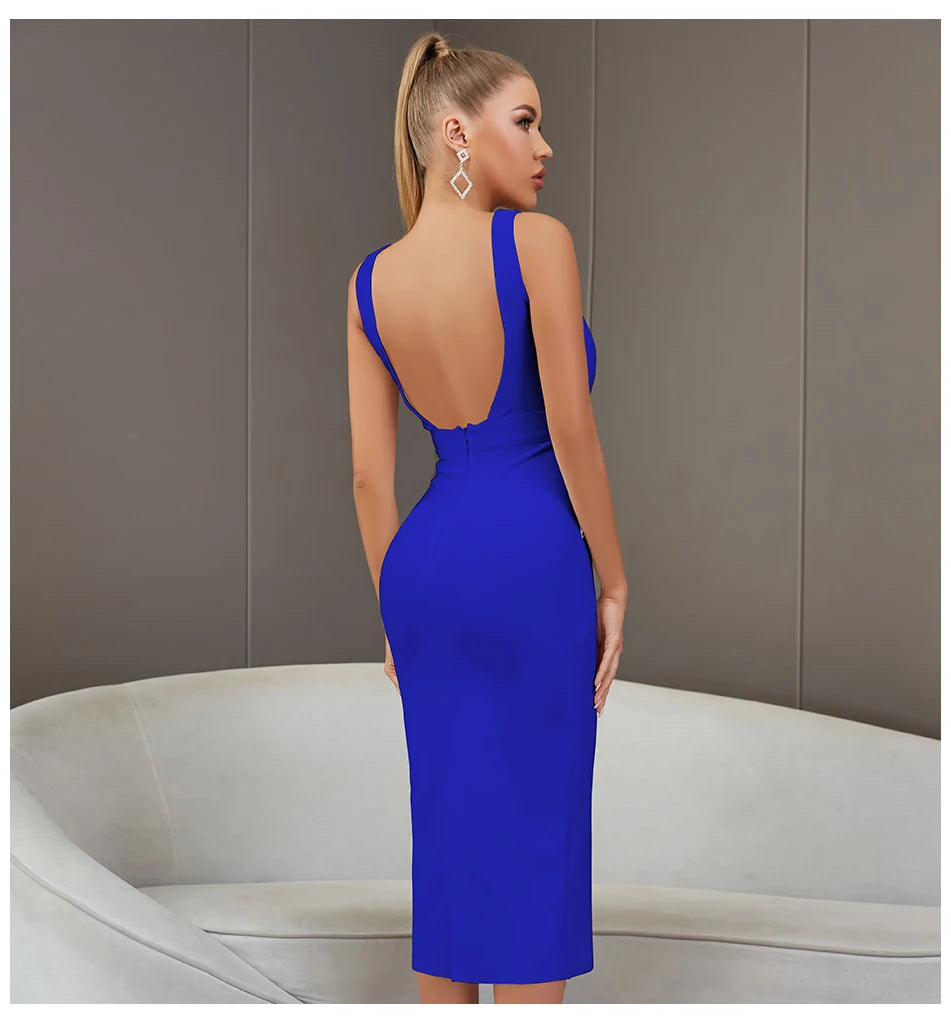 Backless Bandage Midi Dress - Sleeveless Bodycon Party Dress