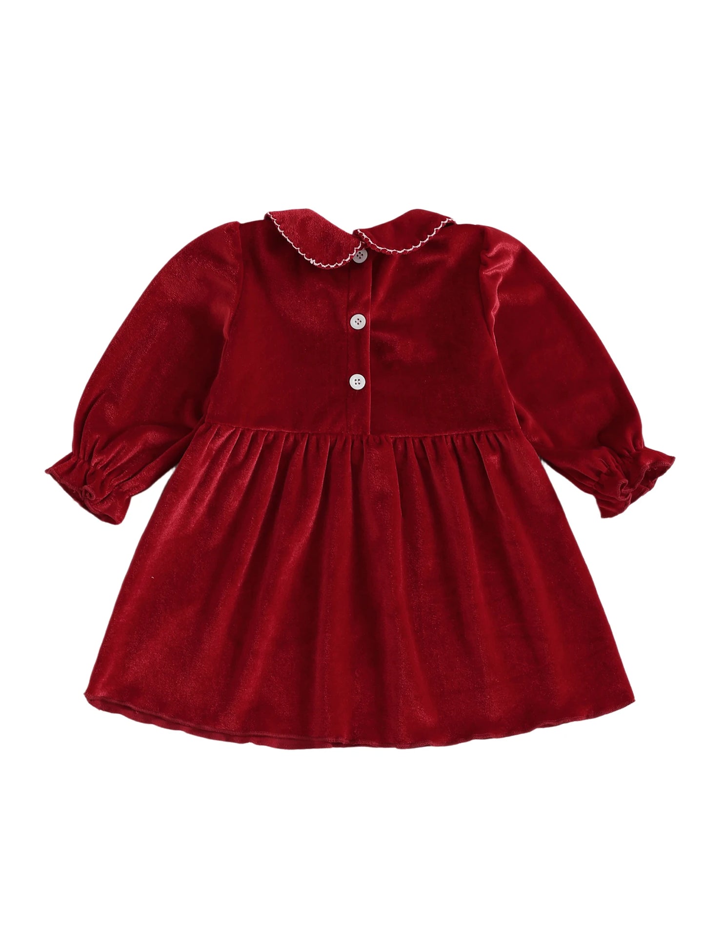 Lovely Kids Girls Christmas Velvet Dress - Xmas Tree Embroidery Doll Collar A-Line (0-4Y)