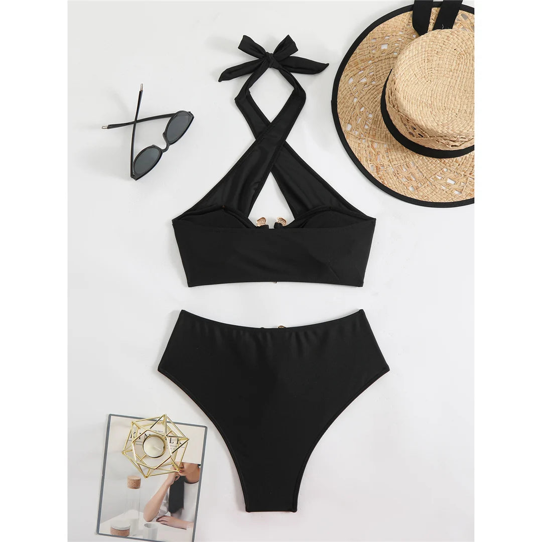 Women's Halter Cut Out High Waist Bikini Swimsuit Swimwear Two-pieces Bikini set