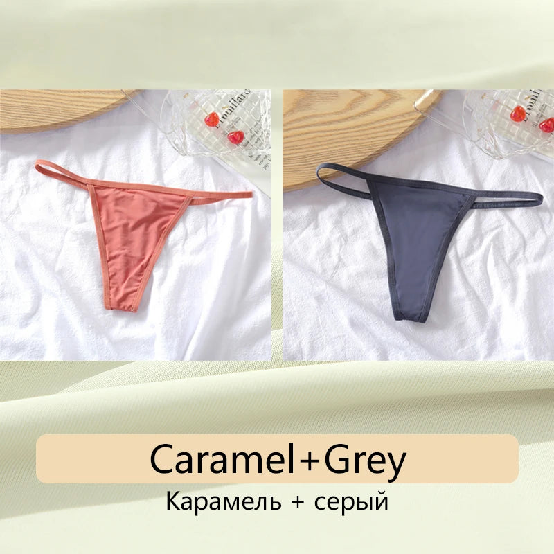 Women's Cotton Seamless Thong Set - Low Waist Comfort Underwear (2 Pack)
