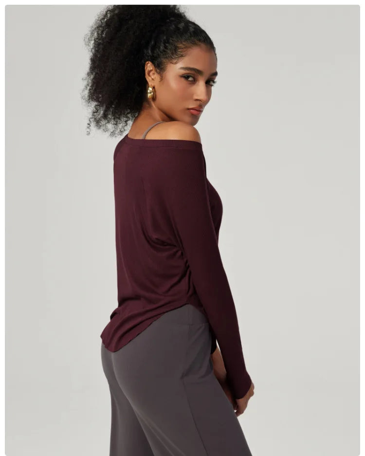Women's Long Sleeve Yoga Shirt Lightweight Running Top Loose Breathable Quick Dry Gym Blouse Sportswear
