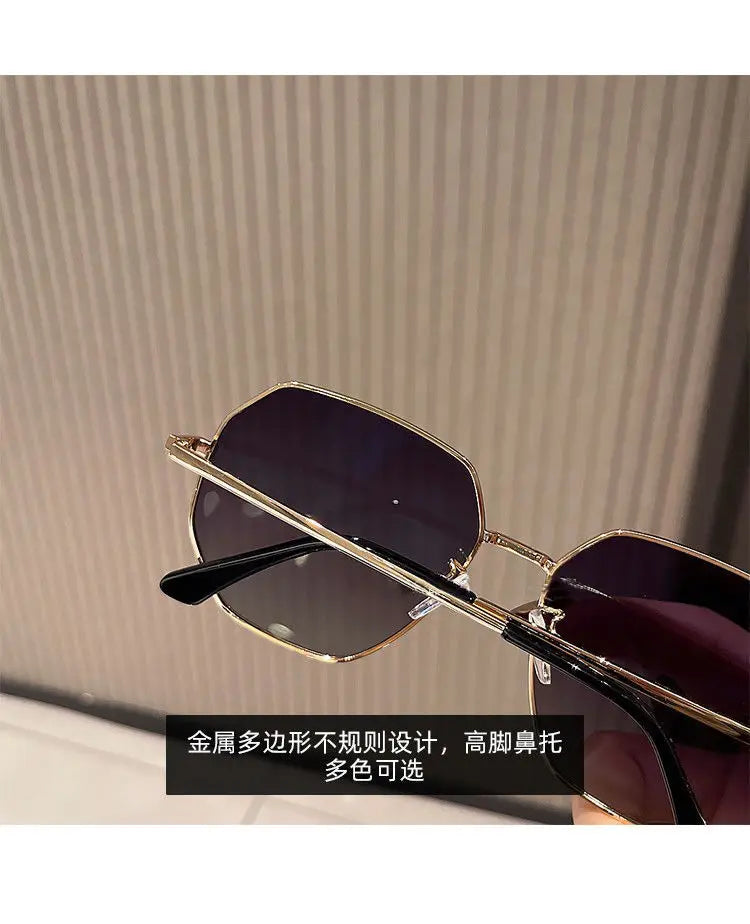 Unisex Transparent Blue Sunglasses - Large Frame Polygonal Metal Eyewear