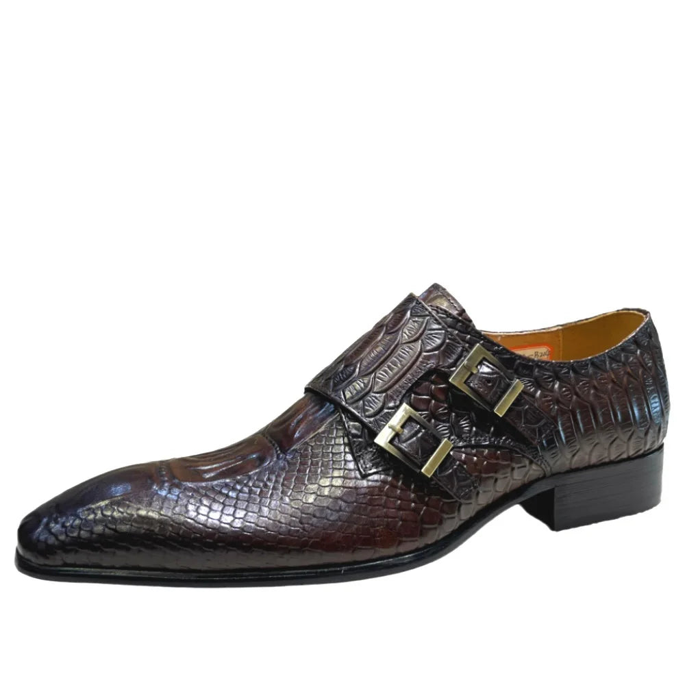 Men's Italian Genuine Leather Formal Oxford Python Crocodile Pattern Button Detailing for Office Party Wedding Shoes