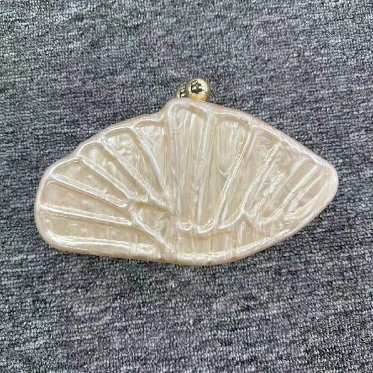 Women's Shell Fan-Shaped Evening Bag - Luxury Acrylic Crossbody Clutch with Pearl Details