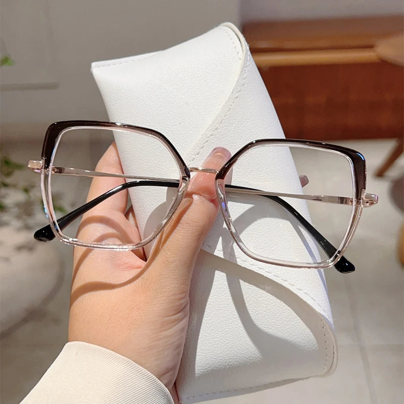 Fashion Oversized Black Frame Glasses - Blue Light Blocking Retro Metal Eyewear