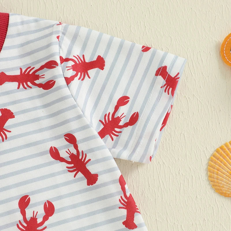 Baby Boys Striped Lobster Print Summer Set - T-Shirt & Solid Shorts (0-3Y)