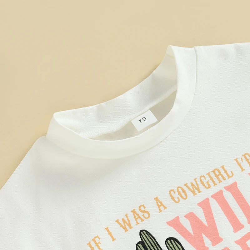 0-24M Infant Baby Girls Western Romper Short Sleeve Letter Cactus Cowgirl Hat Print Jumpsuits Summer Clothes