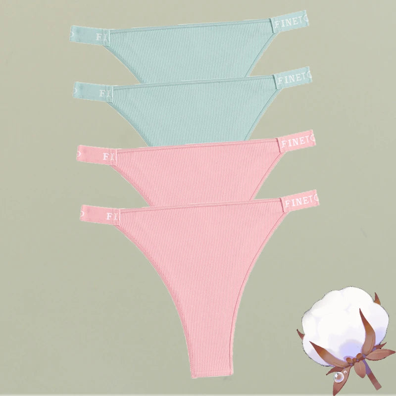 4-Pack Cotton Letter Belt Underwear - Women's Low-Waist Breathable Briefs