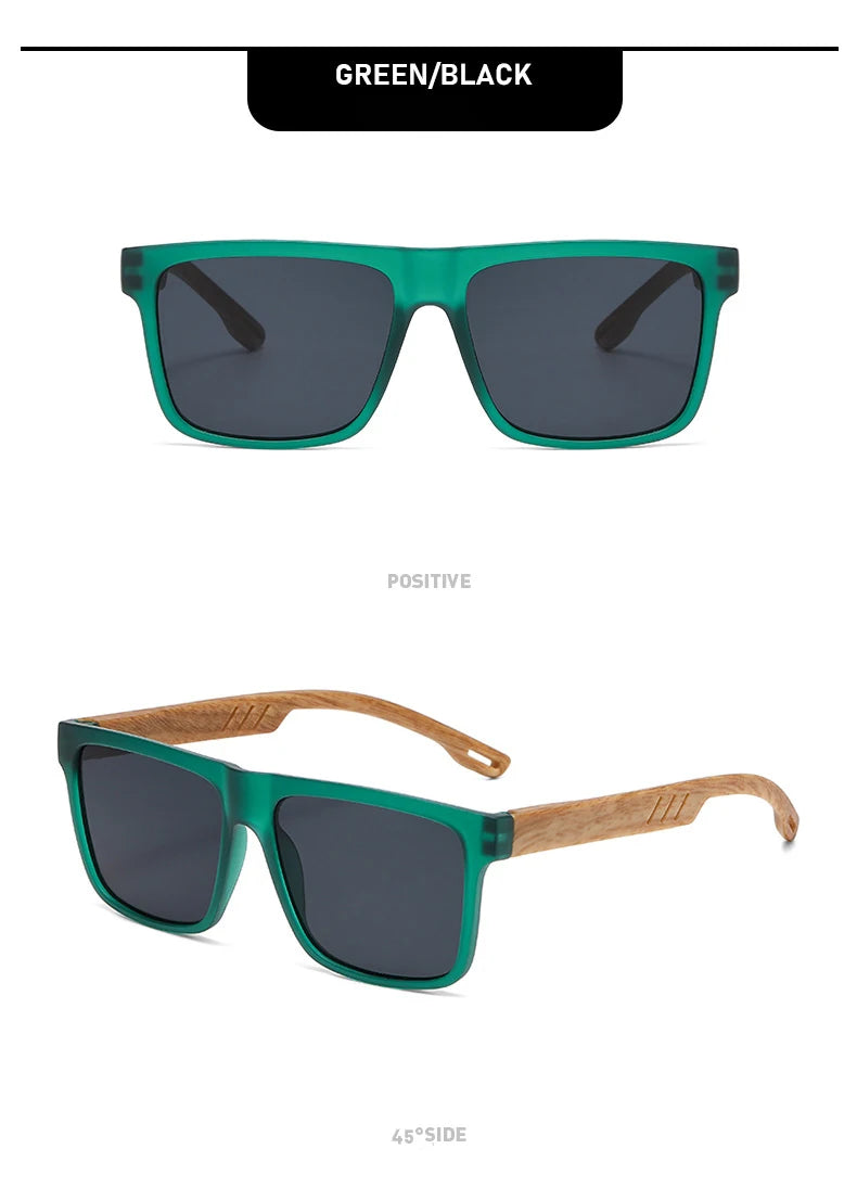 Unisex Square Sunglasses - Wood Effect UV400 Protection Driving Eyewear