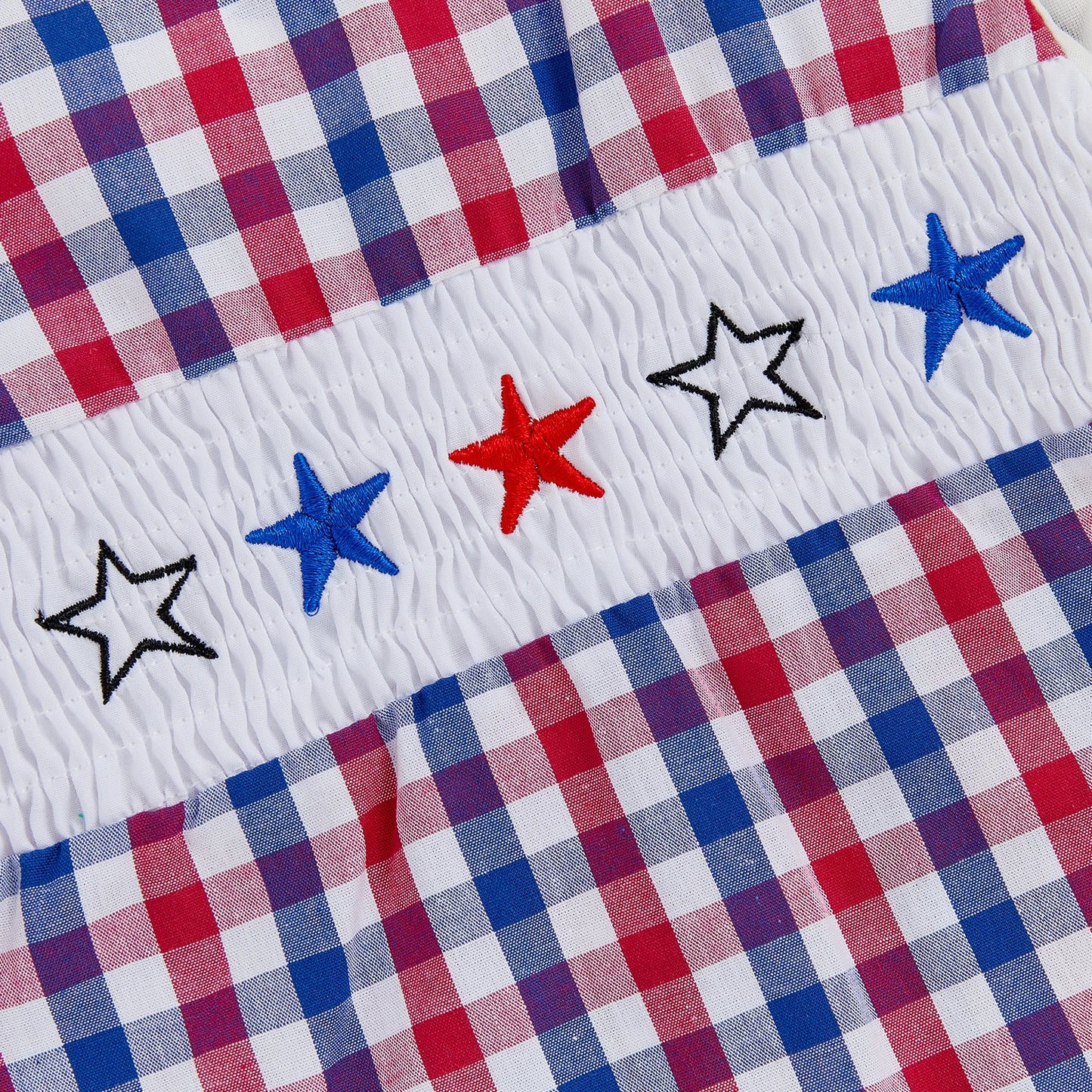 Baby Boys Independence Day Star Embroidered Romper - Plaid Print Sleeveless Overall (0-18M)