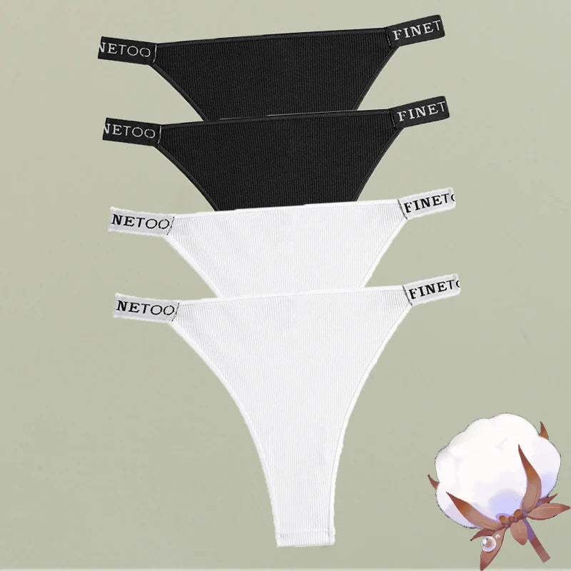 4-Pack Cotton Letter Belt Underwear - Women's Low-Waist Breathable Briefs
