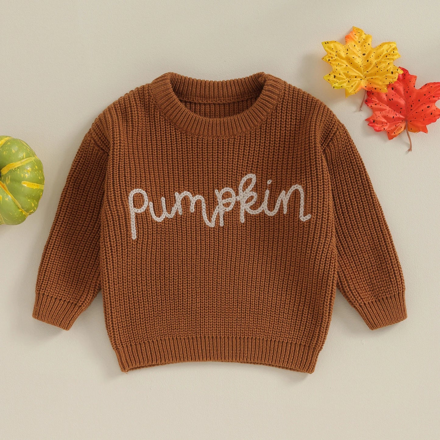 0-3Y Toddler Baby Girls Boys Autumn Winter Knit Sweater 3 Colors Long Sleeve Pumpkin Letter Embroidery Knitwear