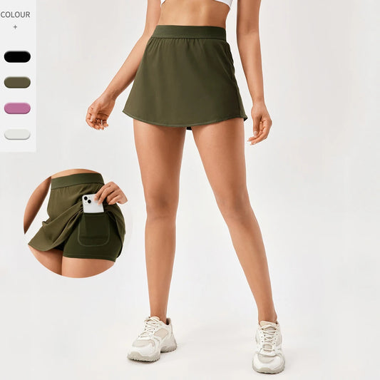 Women's High Waist Tennis Skort - 2-in-1 Quick Dry Athletic Skirt