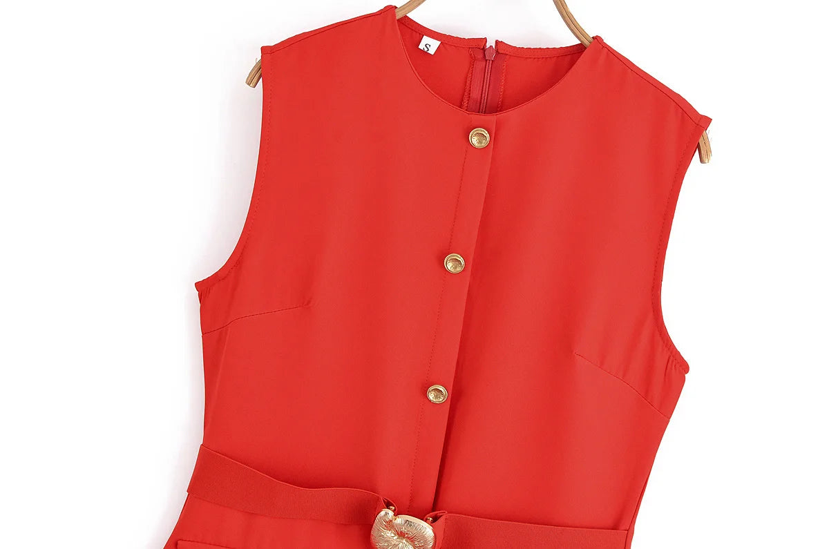 Women's Matching Belt Crepe Fabric Midi Dress