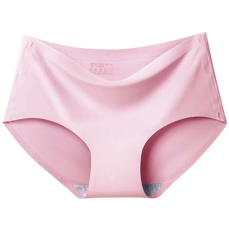 Women's 3Pcs Seamless Ice Silk Underwear Invisible Comfort Briefs Mid-waist Panties Breathable Lingerie