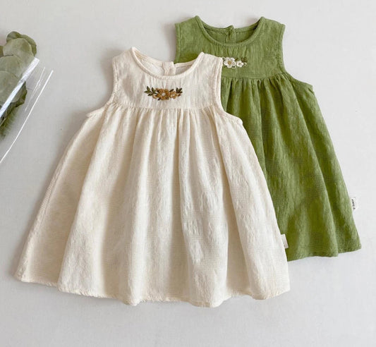 Girls' Summer Dress - Flower Embroidered Tank Top Princess Dress