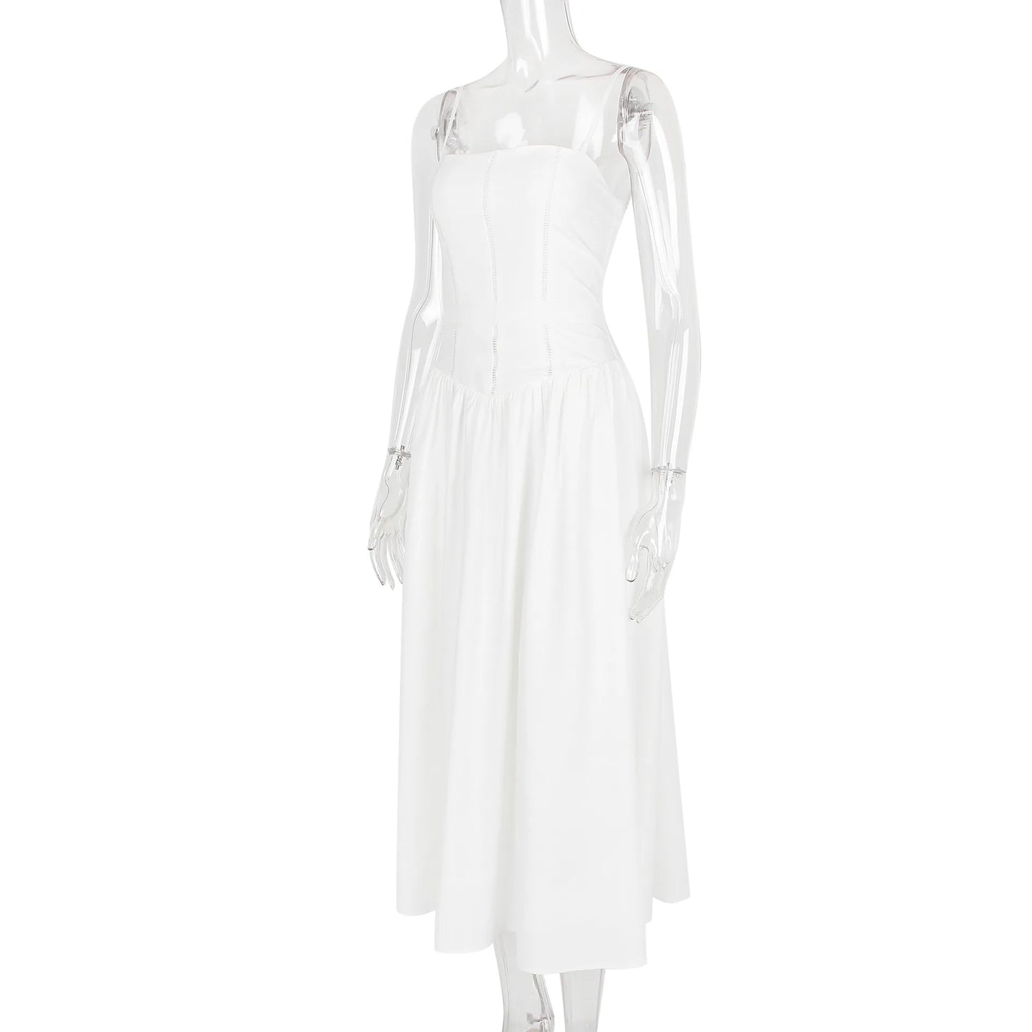Women's Corset Detail Spaghetti Strap Knotted Long Summer Dress