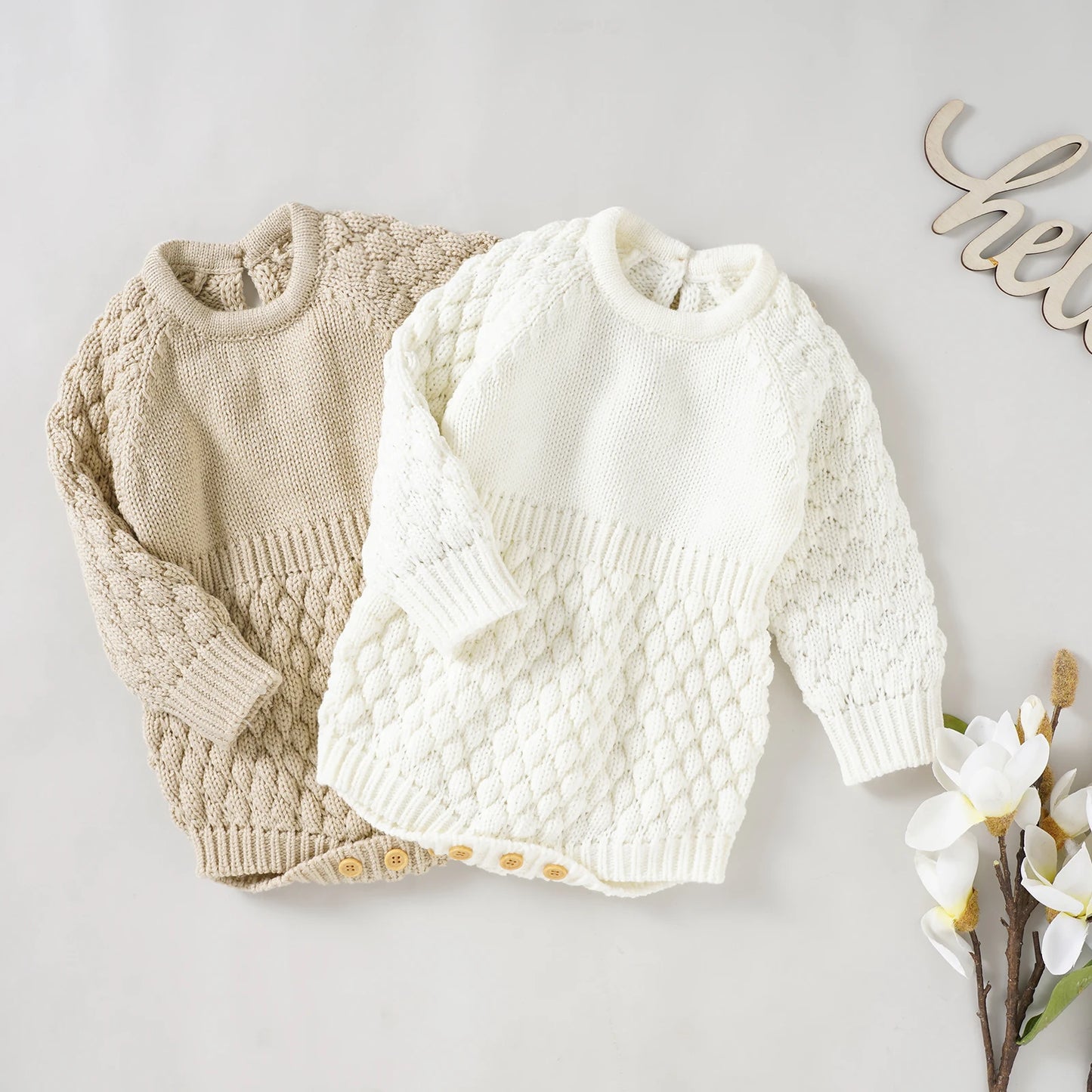 Baby Sweater Romper - Solid Knitted Long Sleeve Warm Jumpsuit