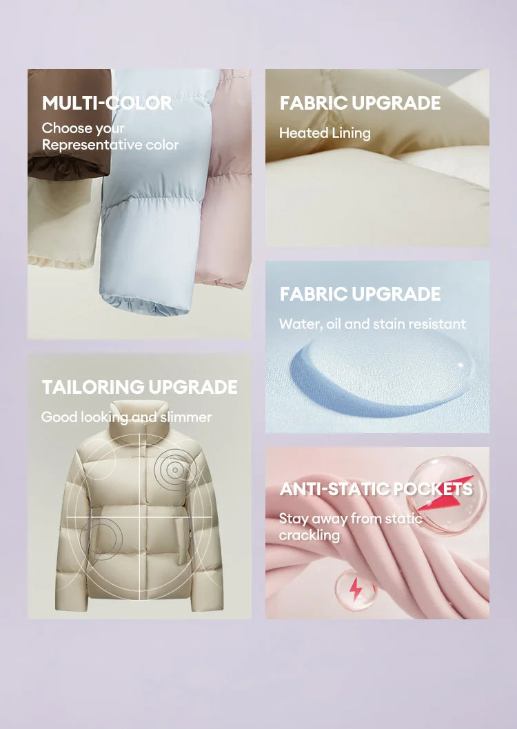 Down Jacket Women Three-Proof Solid Color Stand-Up Collar Loose Simple Winter Versatile Goose Warm