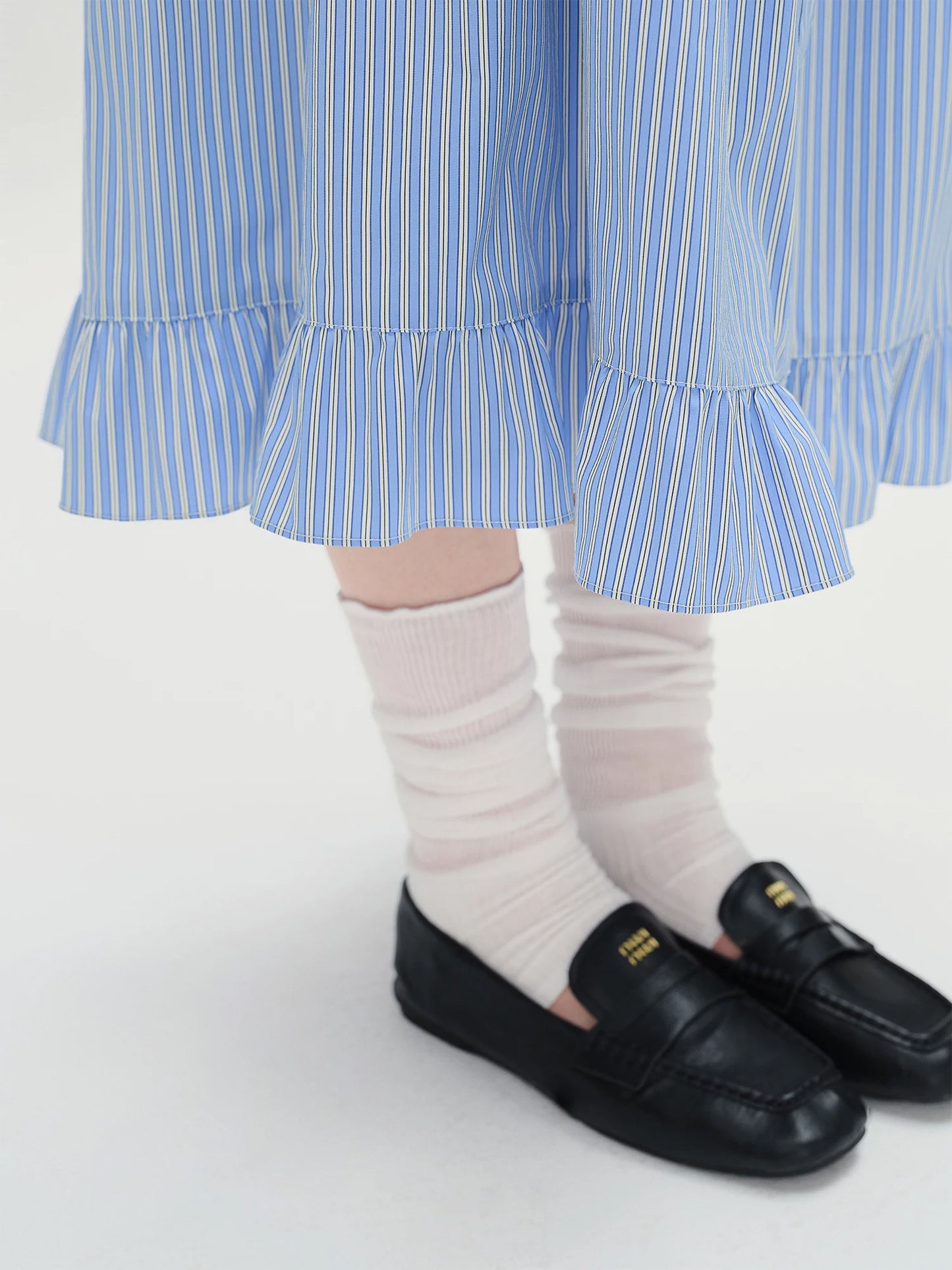 Plus Size Striped Shirt & Skirt Set with Wooden Collar Detail