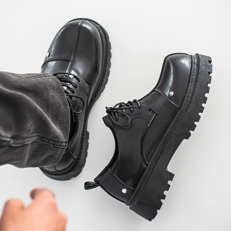 Men's Platform Derby Shoes - Genuine Leather Business Casual