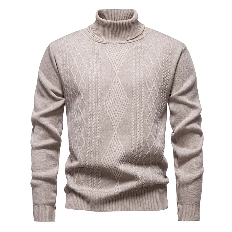 Men's Winter Fleece Warm Turtleneck Sweater - Geometric Knit Pullover