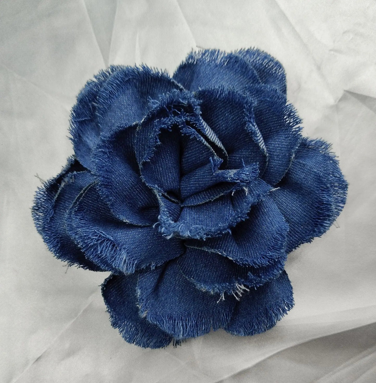Handmade Denim Rose Flower Brooch - 15cm Fashion Corsage Lapel Pin