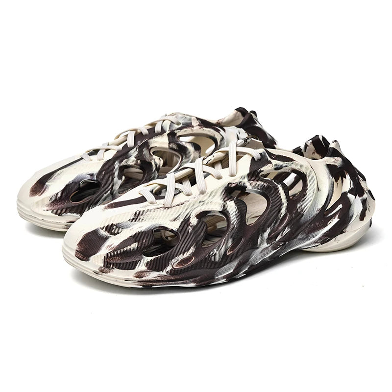 Men's Slippers Camouflage Design Platform Sandals Lace Up Beach Slippers Casual Outdoor Crocs Clogs