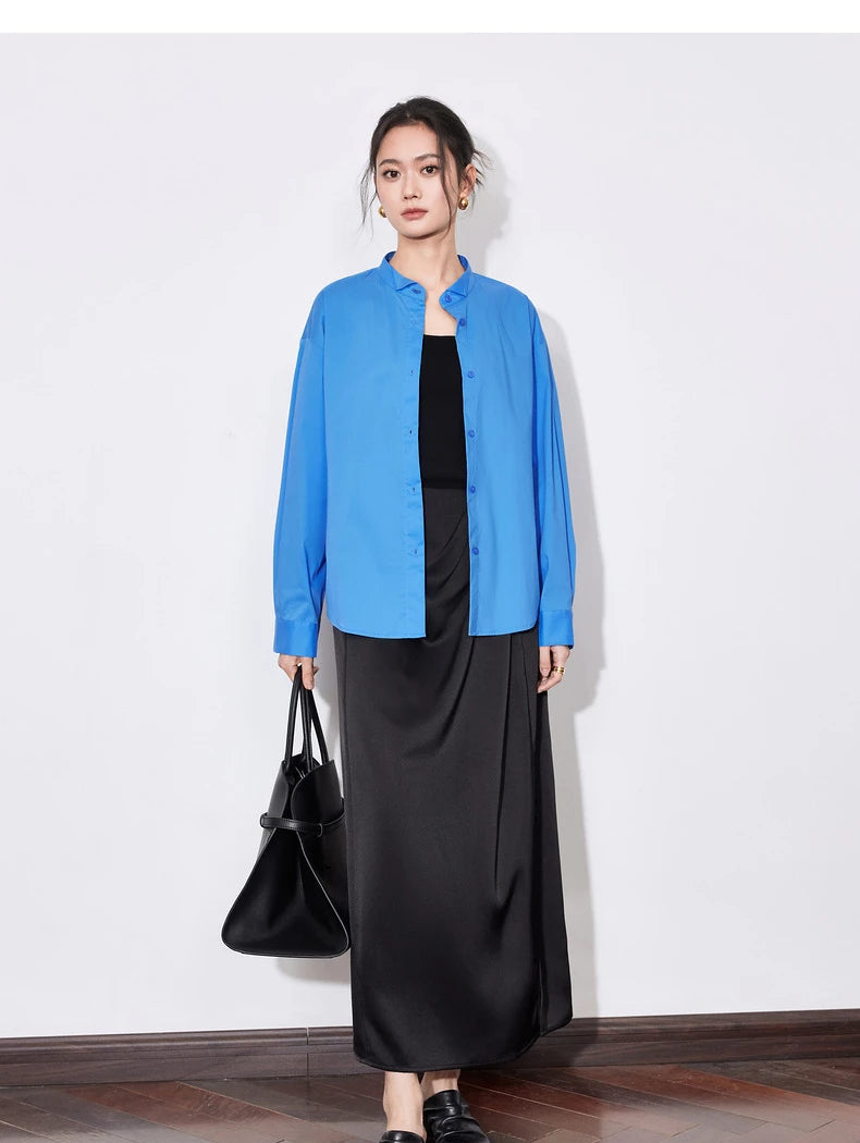 Women's Blouse Stand Collar Single Breasted Button  Shirt