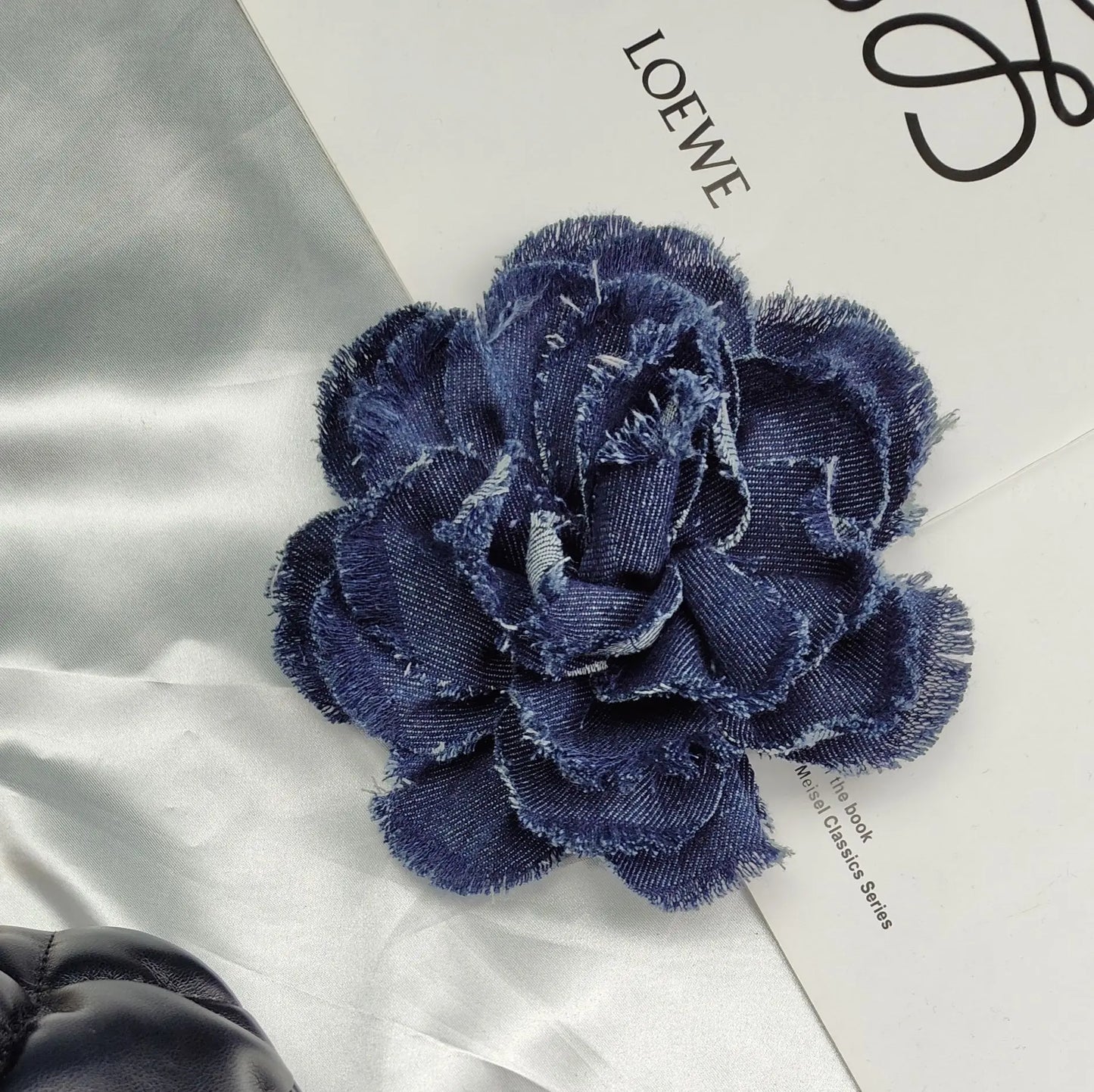 Handmade Denim Rose Flower Brooch - 15cm Fashion Corsage Lapel Pin