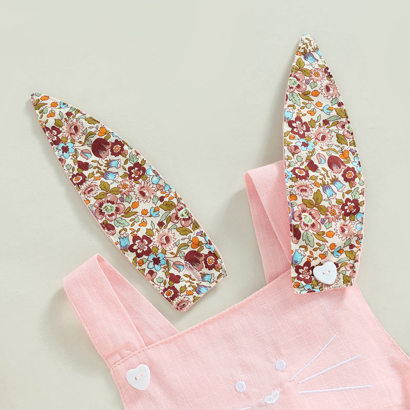Easter Days Baby Girls Boys Romper 2pcs Cartoon Rabbit Floral Printed Sleeveless Bunny Ear Jumpsuit