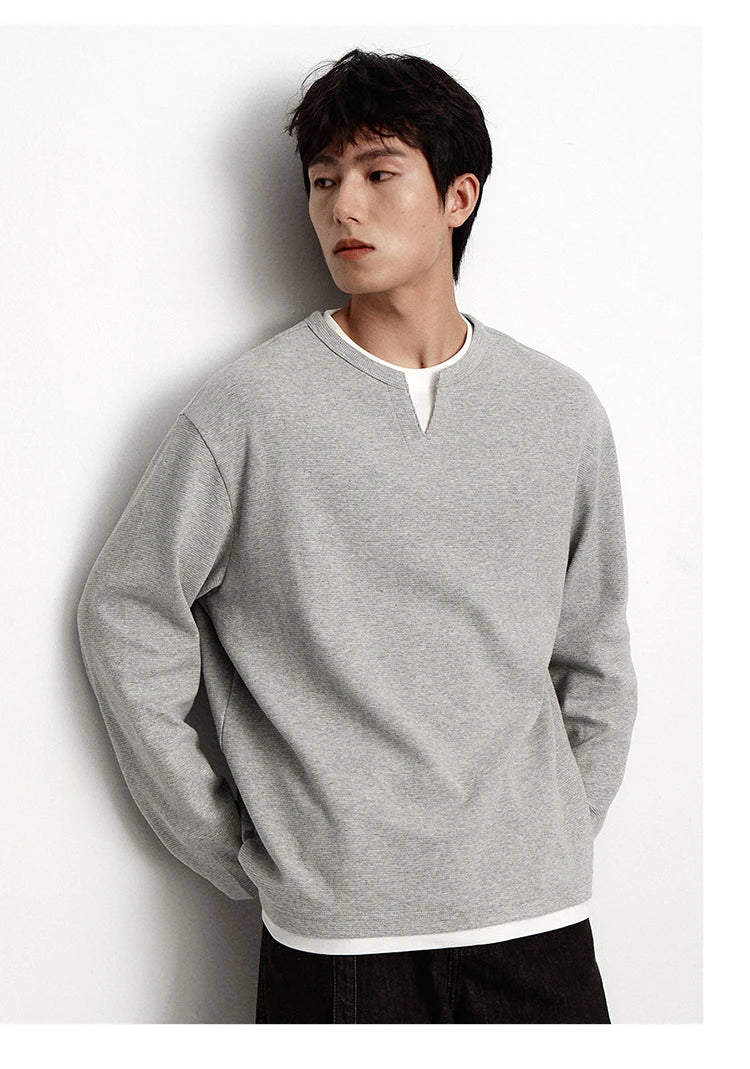Colorblock Layered Look Waffle Texture Long Sleeve T-Shirt - Men's Loose Fit Top