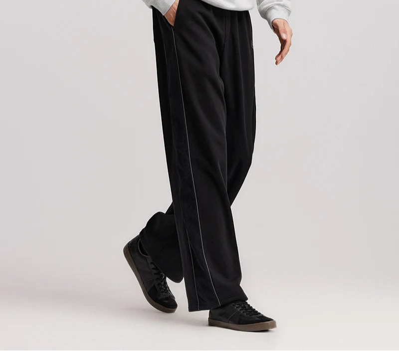 Men's Winter Knit Trousers - Loose Straight Leg Couple Casual Pants Black