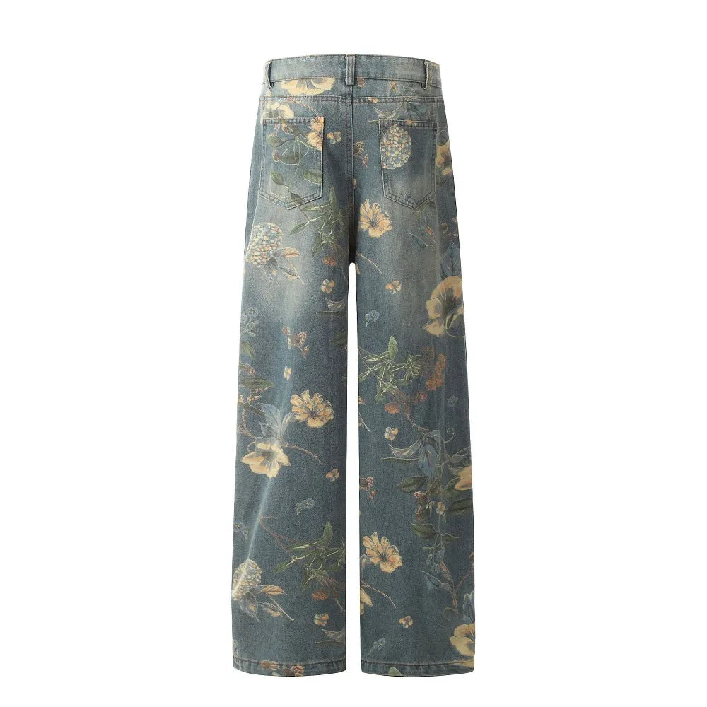 Men's Floral Print Jeans