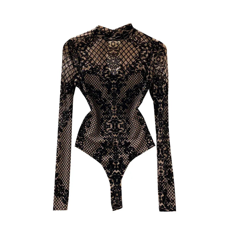Women's Summer Chic Flocking Slim Backless Bodycon Bodysuit
