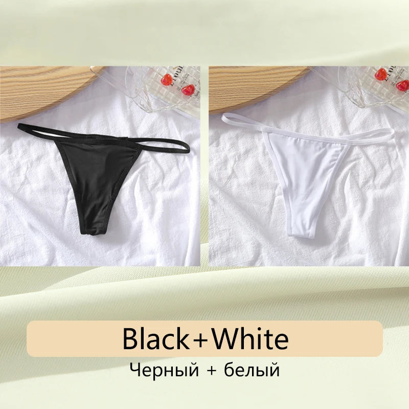 Women's Cotton Seamless Thong Set - Low Waist Comfort Underwear (2 Pack)