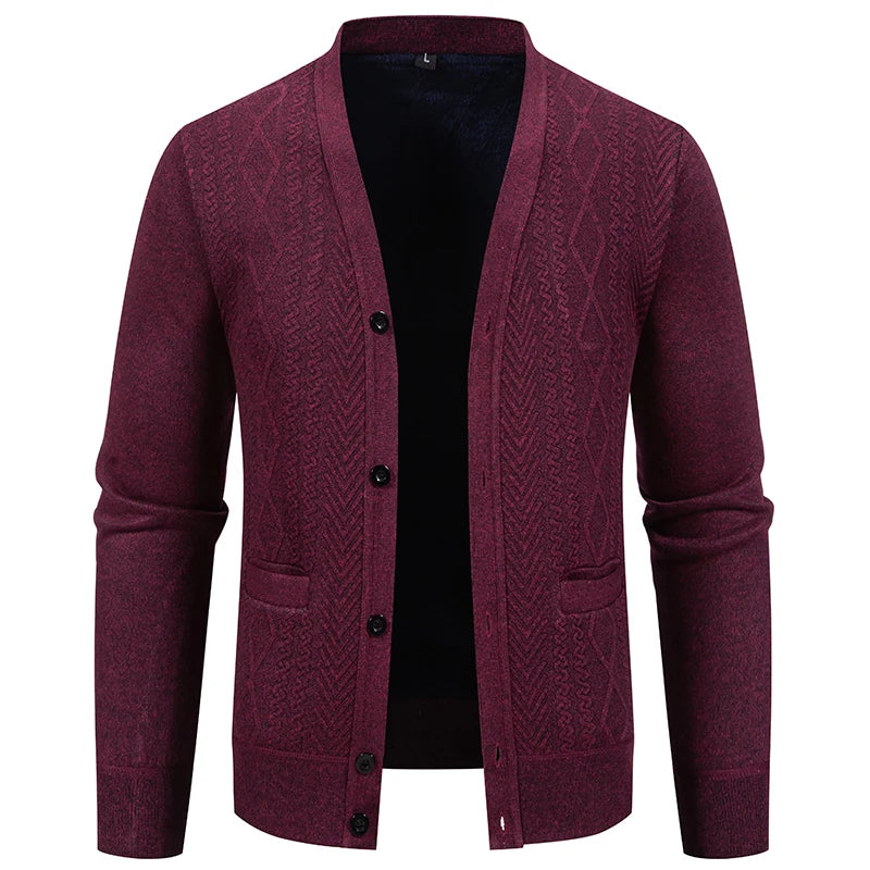 V-Neck Knit Cardigan - Casual Solid Colour Sweater Coat