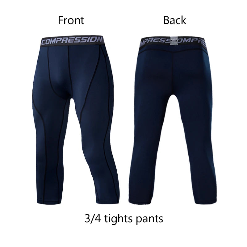 Men's Sports 3/4 Cropped Gym Running Leggings  Elastic Compressions Sweatpant Tights