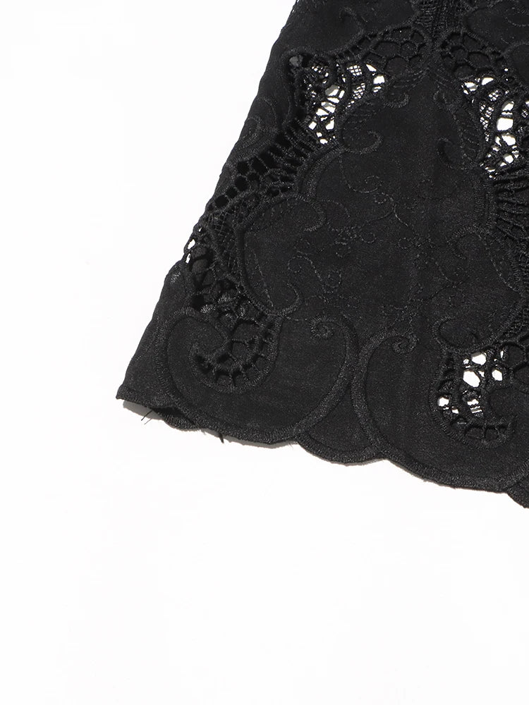 Women's Solid Hollow Out Two Piece Set - Stand Collar Sleeveless Top & Wide Leg Trousers